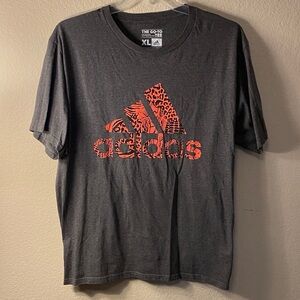 adidas Men's Dark Charcoal Tee with Red Logo Print